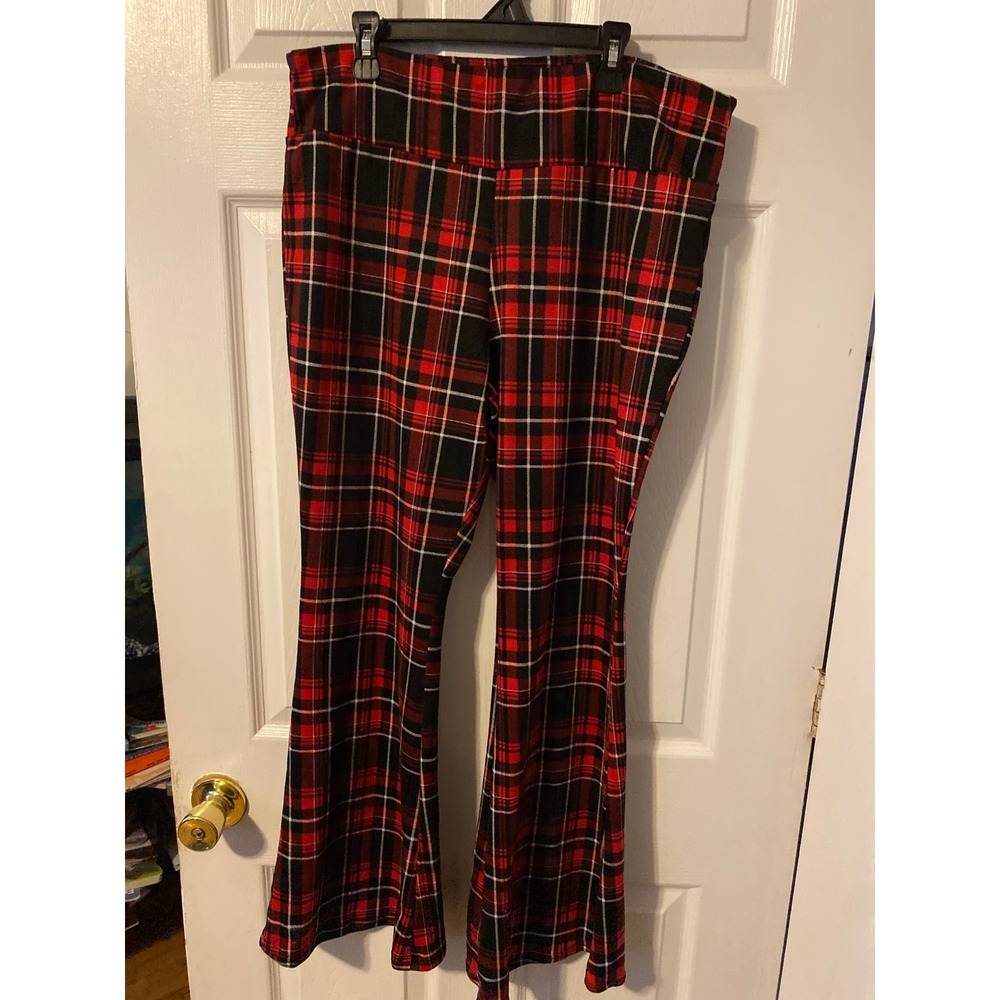 No Boundaries Red Black Plaid Flare Pants XL 15-17 Tartan Bell Bottoms High Rise